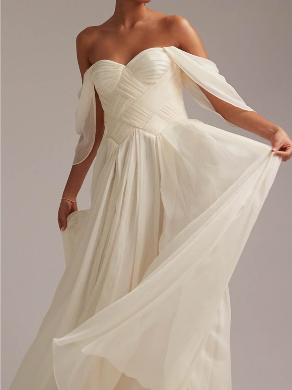 ASOS Bridal Off-Shoulder Ivory Chiffon Dress